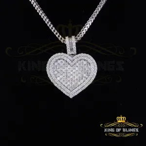 King Of Bling's 925 Sterling Silver White Heart Pendant 7.50ct VVS D Clr. Moissanite for He/She