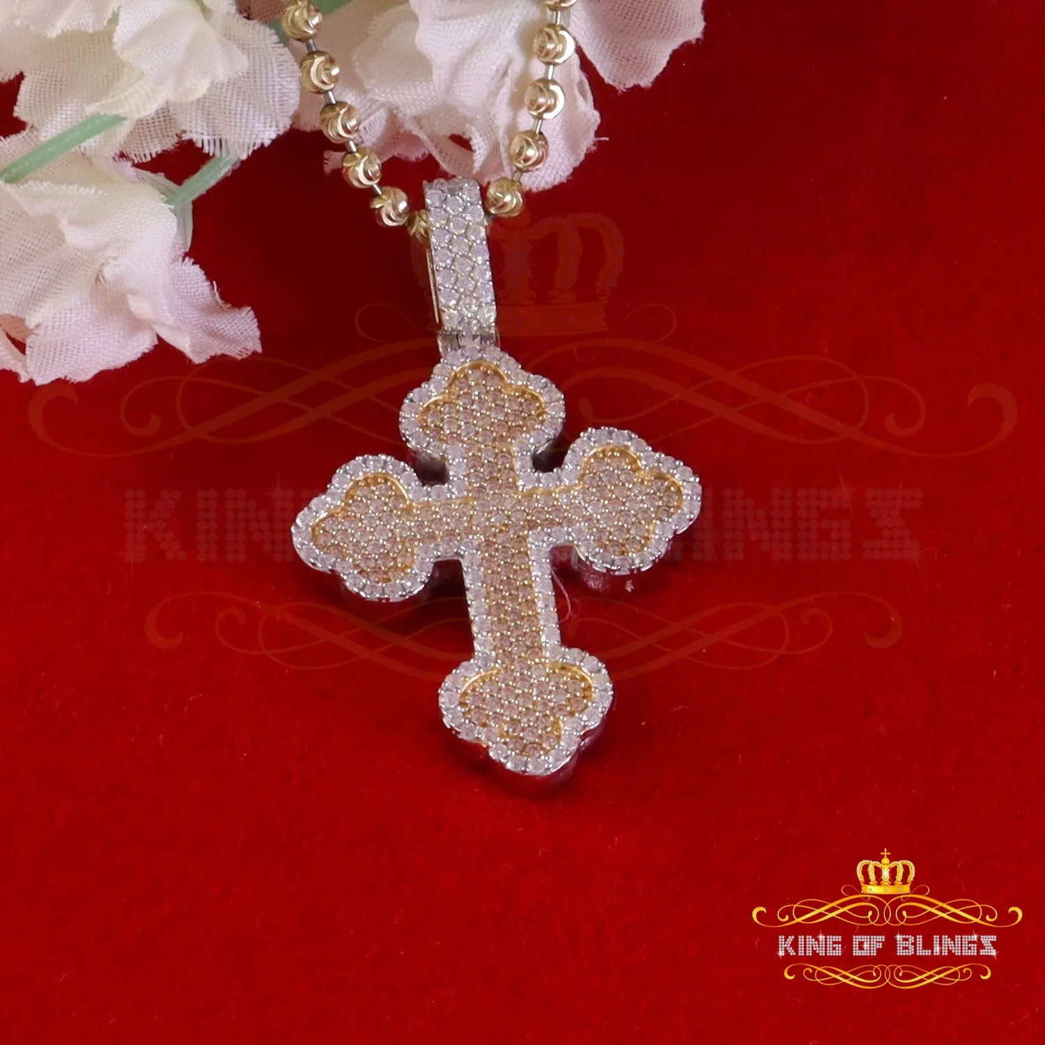 King Of Bling's 925 Sterling White Silver 2.50ct VVS D Clr.Moissanite Cross Pendant Men/ Women.