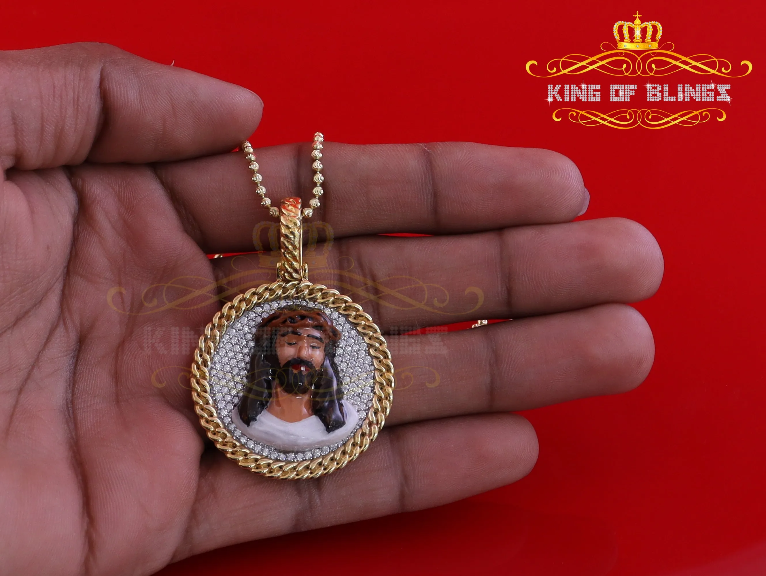 King Of Bling's Jesus 925 Silver 2.00ct W/Crushed Moissanite "1.50" Yellow Jesus Charm Pendant