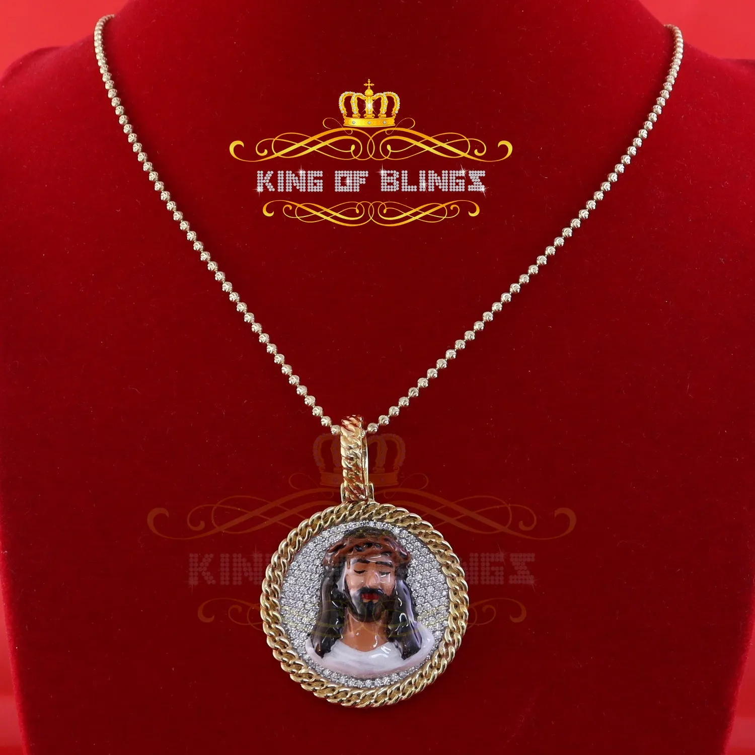 King Of Bling's Jesus 925 Silver 2.00ct W/Crushed Moissanite "1.50" Yellow Jesus Charm Pendant