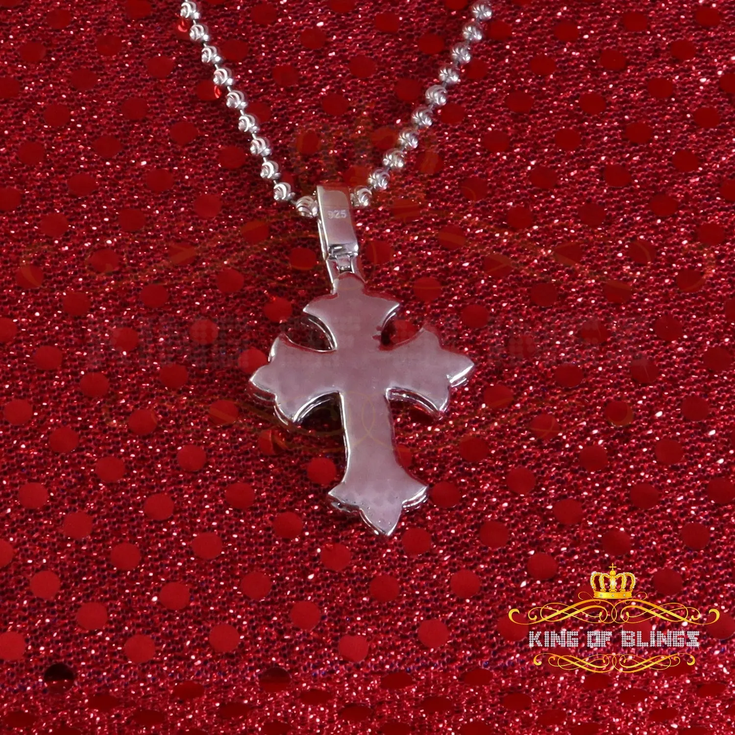 King Of Bling's Men/ Women 925 Sterling White Silver 2.50ct VVS D Clr.Moissanite Cross Pendant