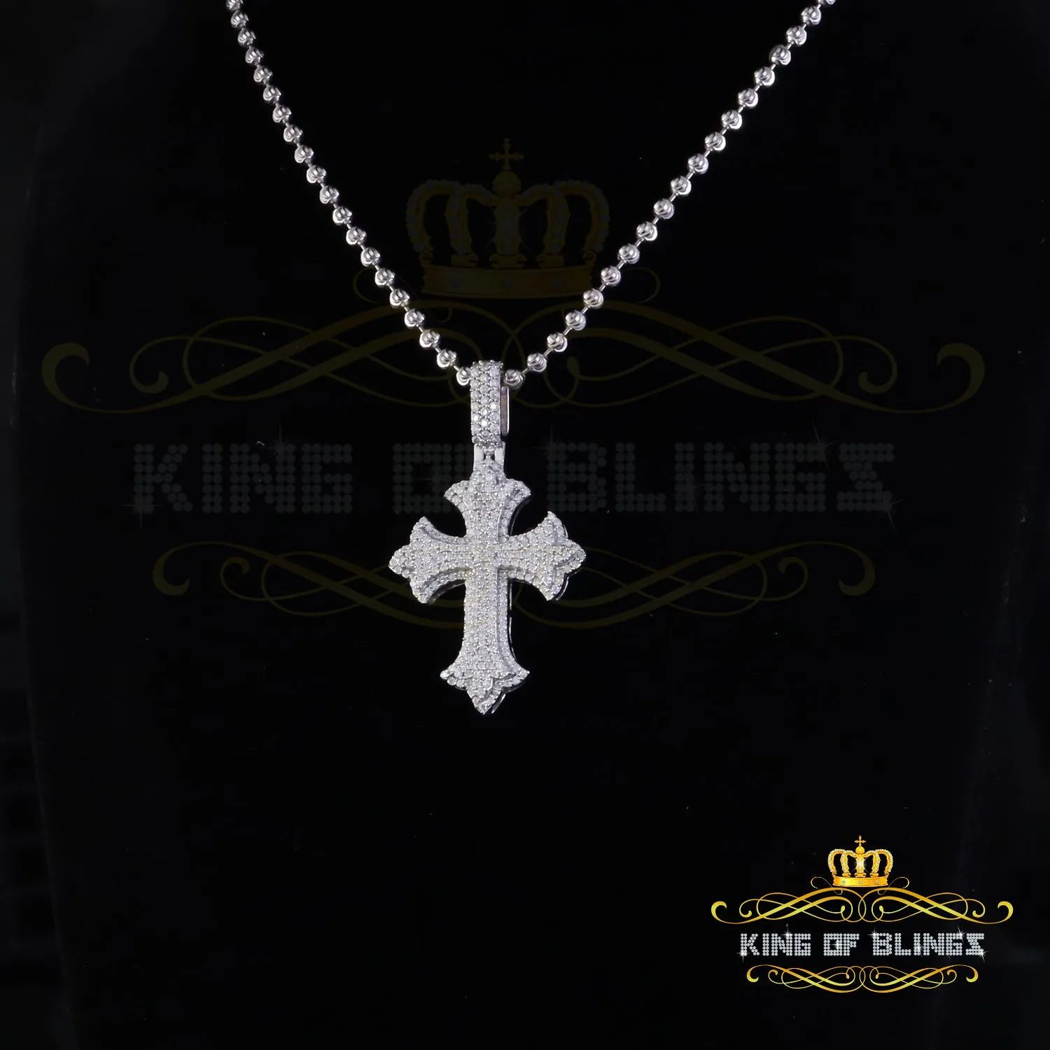 King Of Bling's Men/ Women 925 Sterling White Silver 2.50ct VVS D Clr.Moissanite Cross Pendant