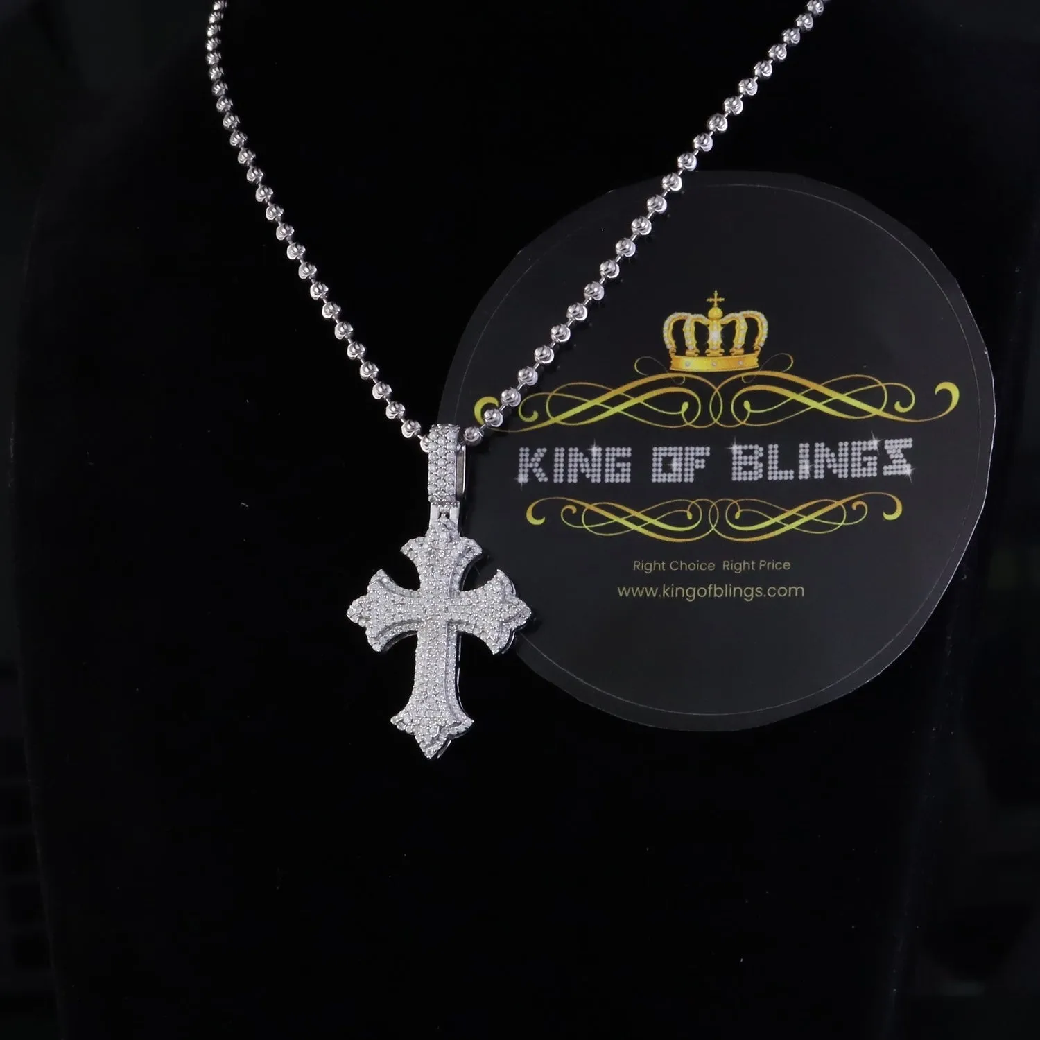 King Of Bling's Men/ Women 925 Sterling White Silver 2.50ct VVS D Clr.Moissanite Cross Pendant