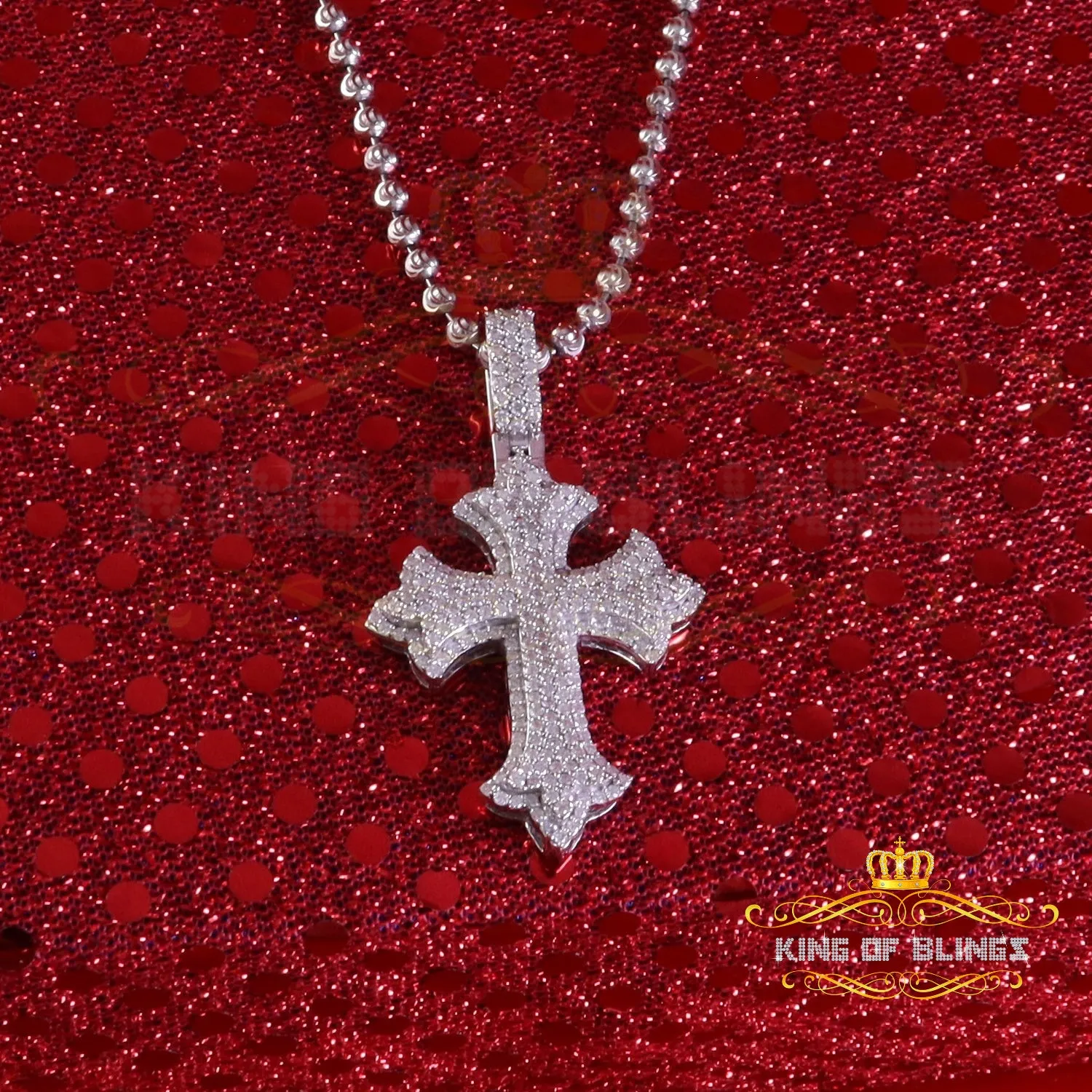 King Of Bling's Men/ Women 925 Sterling White Silver 2.50ct VVS D Clr.Moissanite Cross Pendant