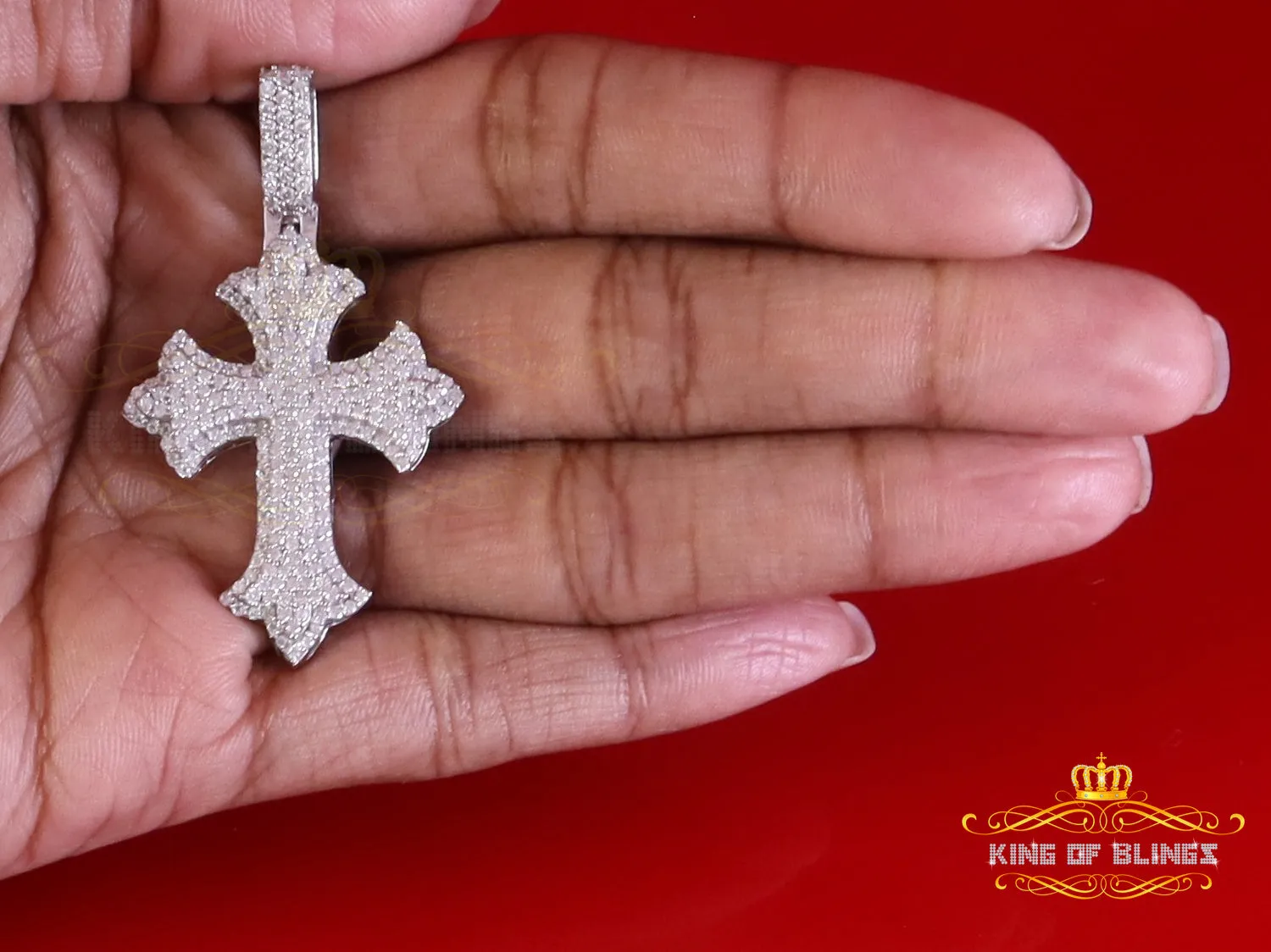 King Of Bling's Men/ Women 925 Sterling White Silver 2.50ct VVS D Clr.Moissanite Cross Pendant