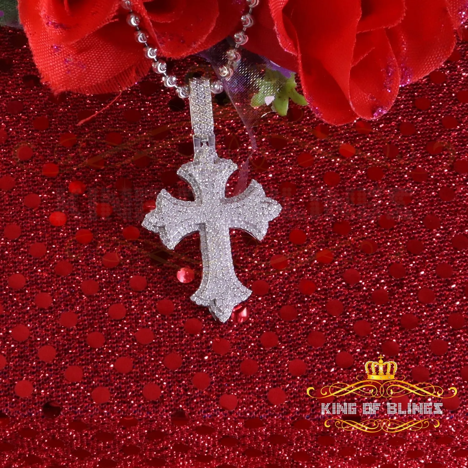 King Of Bling's Men/ Women 925 Sterling White Silver 2.50ct VVS D Clr.Moissanite Cross Pendant