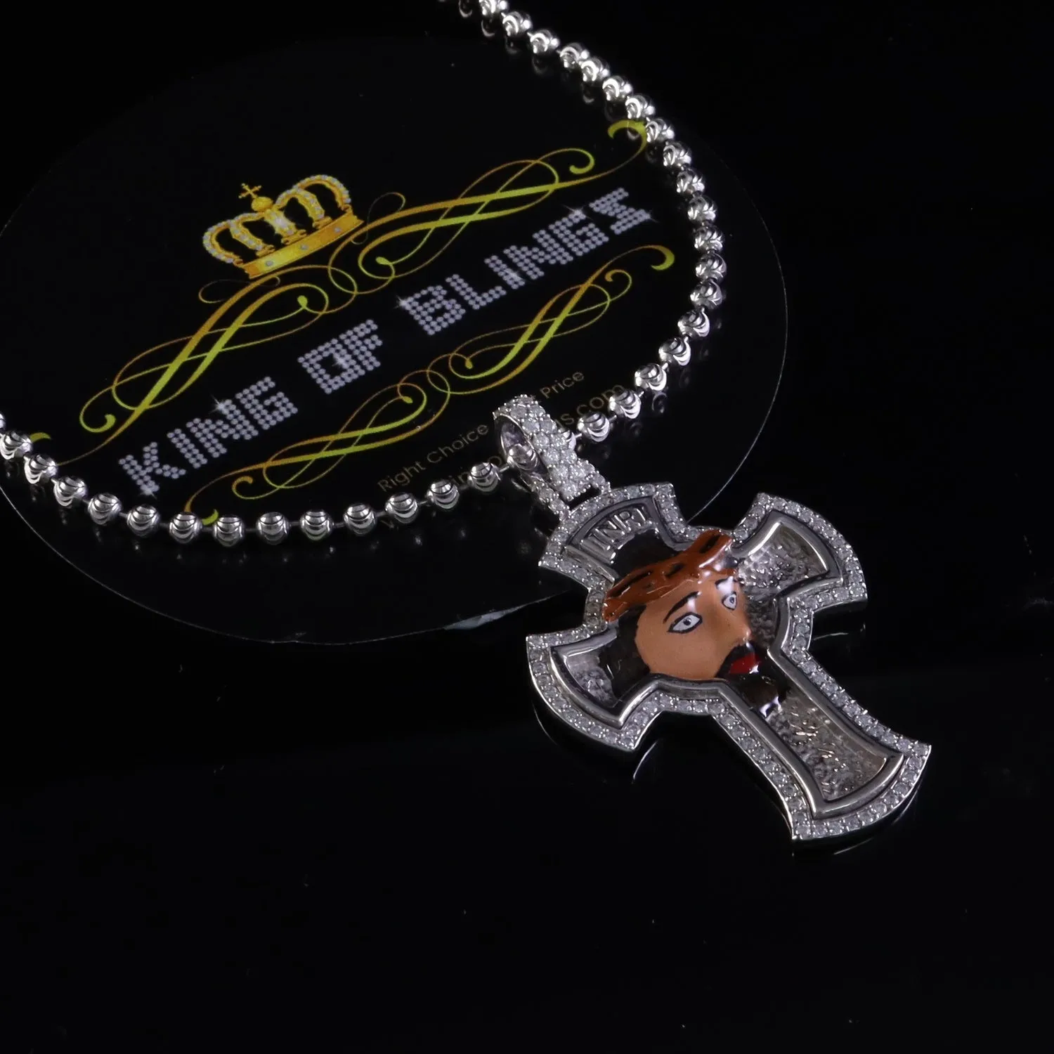 King Of Bling's Men's 'VVS ' IF'D' Moissanite 1.00CT Sterling Silver JESUS White Cross Pendant