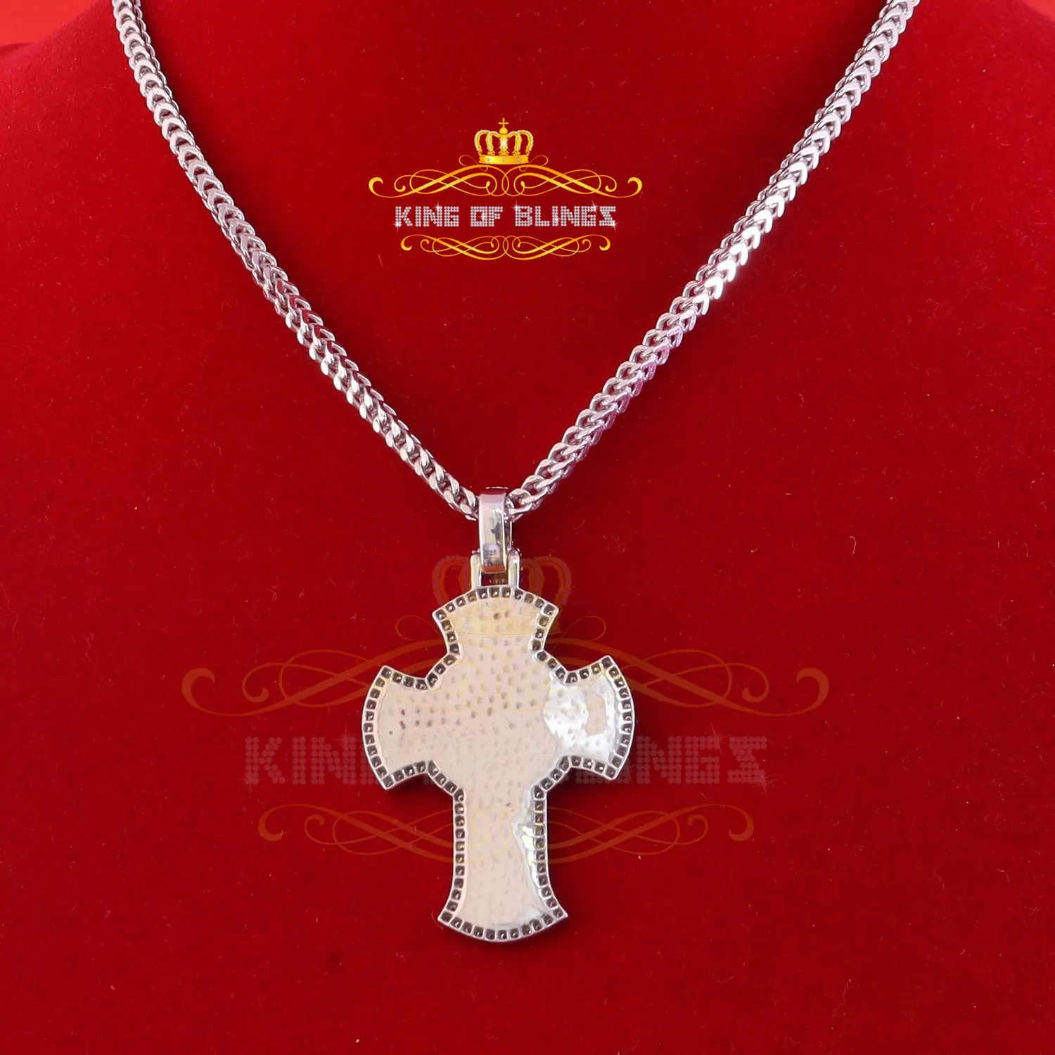 King Of Bling's Men's 'VVS ' IF'D' Moissanite 1.00CT Sterling Silver JESUS White Cross Pendant