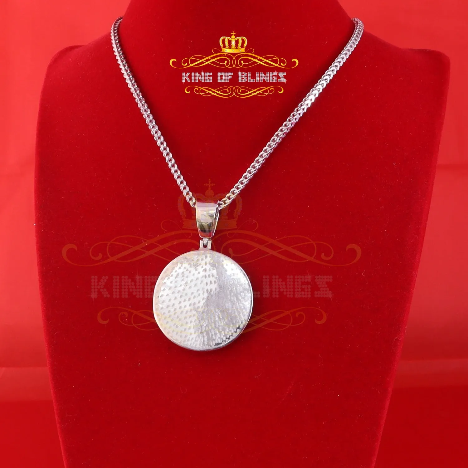 King Of Bling's Moissanite Vvs ' IF'D' 2.00CT Enamel 'SAINT JUDE' White Circle Men's Pendant