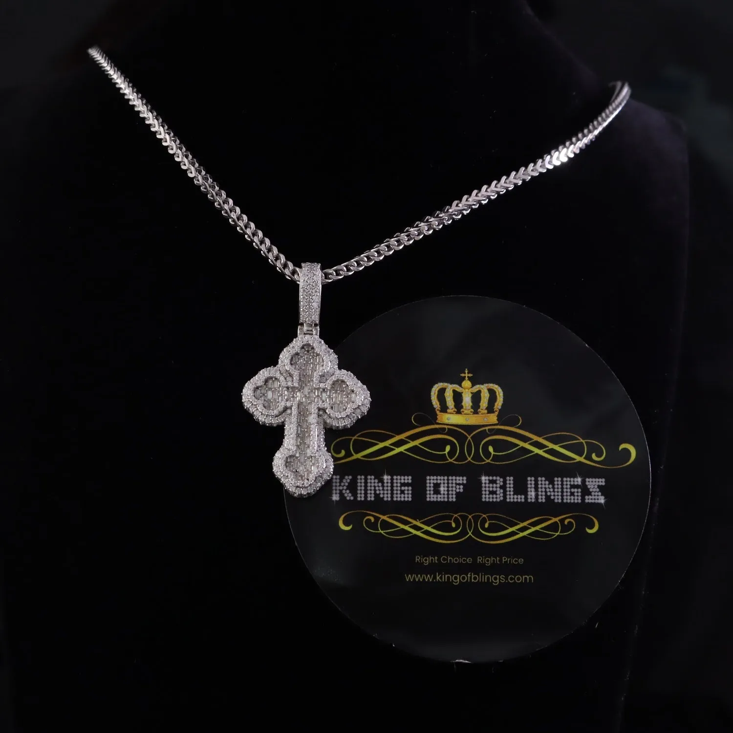 King Of Bling's New Buttony Cross 925 Silver White 4.50ct VVS D Moissanite Pendant Men's/Womens