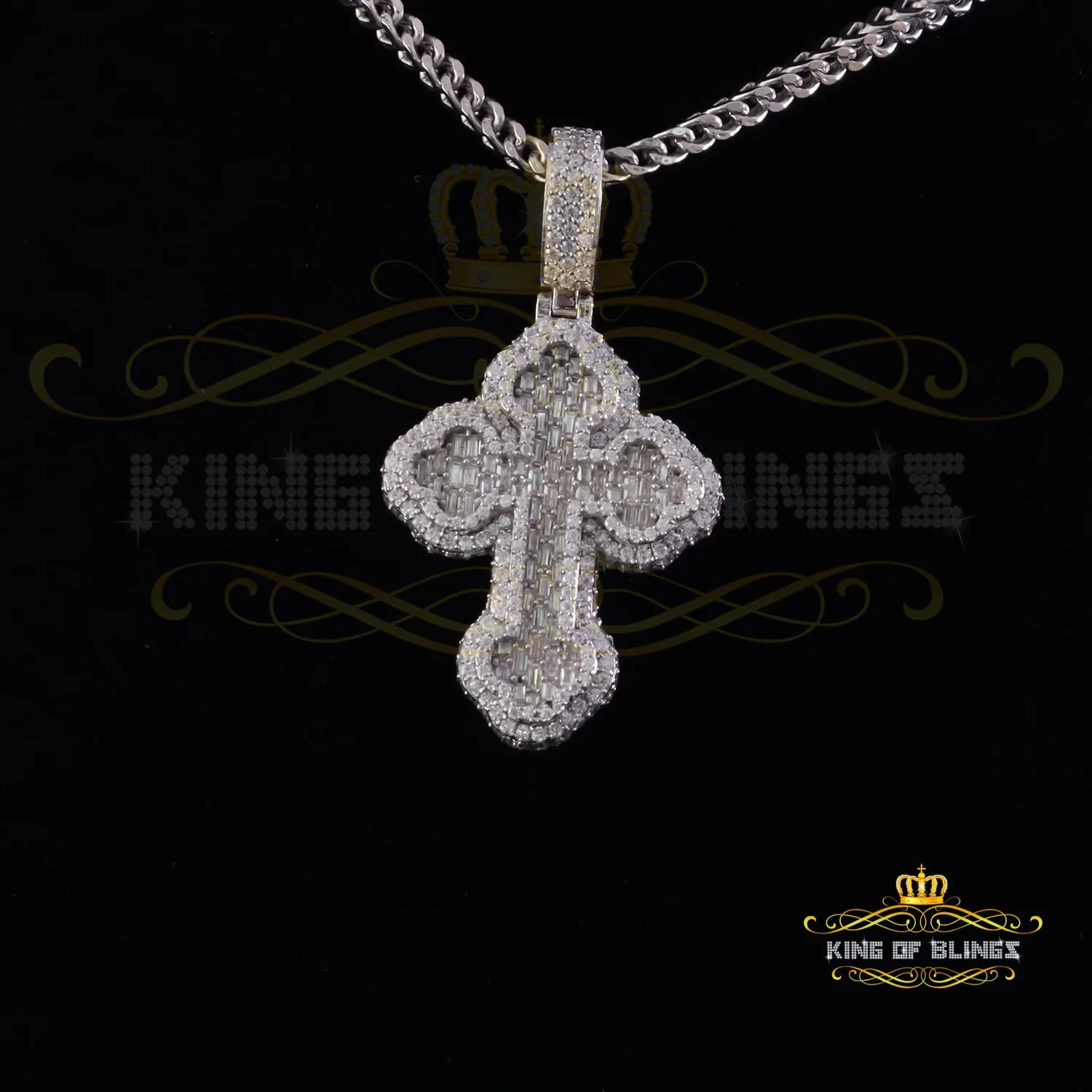 King Of Bling's New Buttony Cross 925 Silver White 4.50ct VVS D Moissanite Pendant Men's/Womens