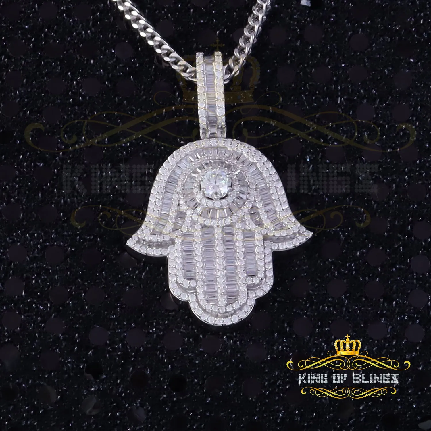 King Of Bling's Pendant 8.0ct VVS D Moissanite White Sterling Silver Charm Hamsa Men's & Women's