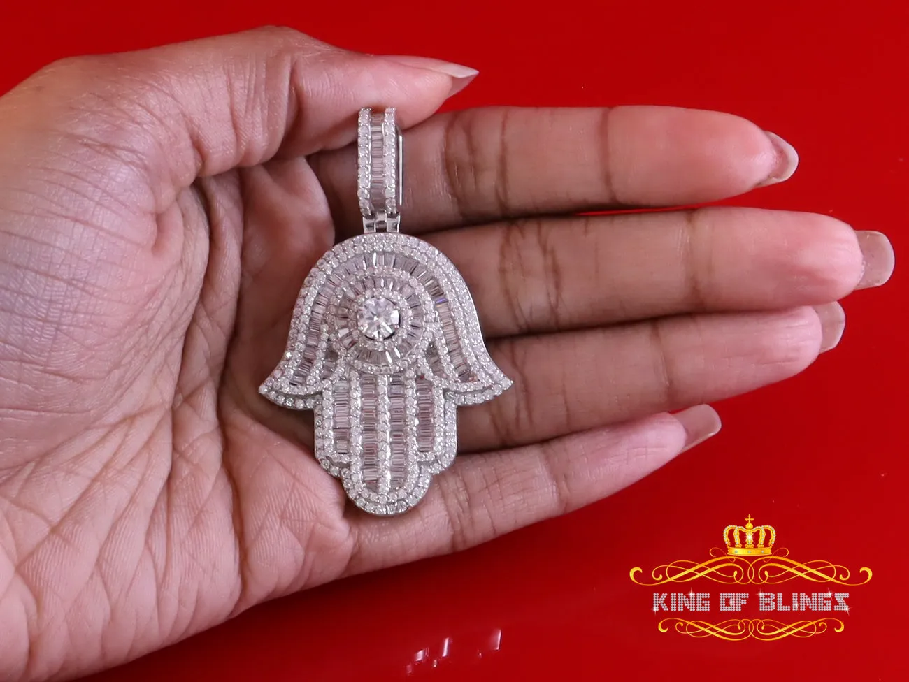 King Of Bling's Pendant 8.0ct VVS D Moissanite White Sterling Silver Charm Hamsa Men's & Women's