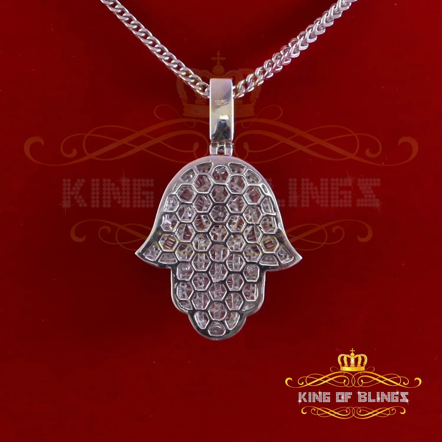 King Of Bling's Pendant 8.0ct VVS D Moissanite White Sterling Silver Charm Hamsa Men's & Women's