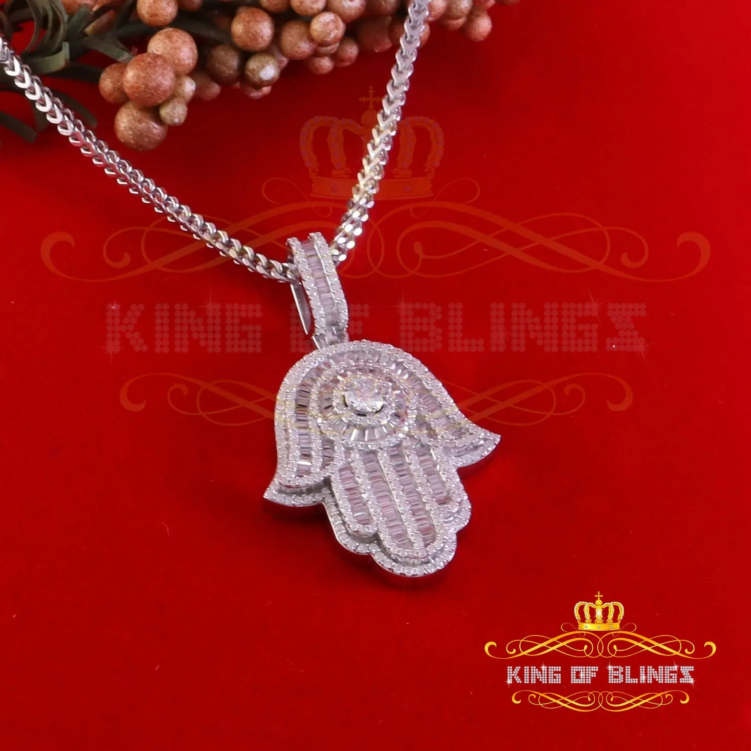 King Of Bling's Pendant 8.0ct VVS D Moissanite White Sterling Silver Charm Hamsa Men's & Women's