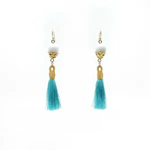 Little Lotus Silk Tassel Earrings - Turquoise