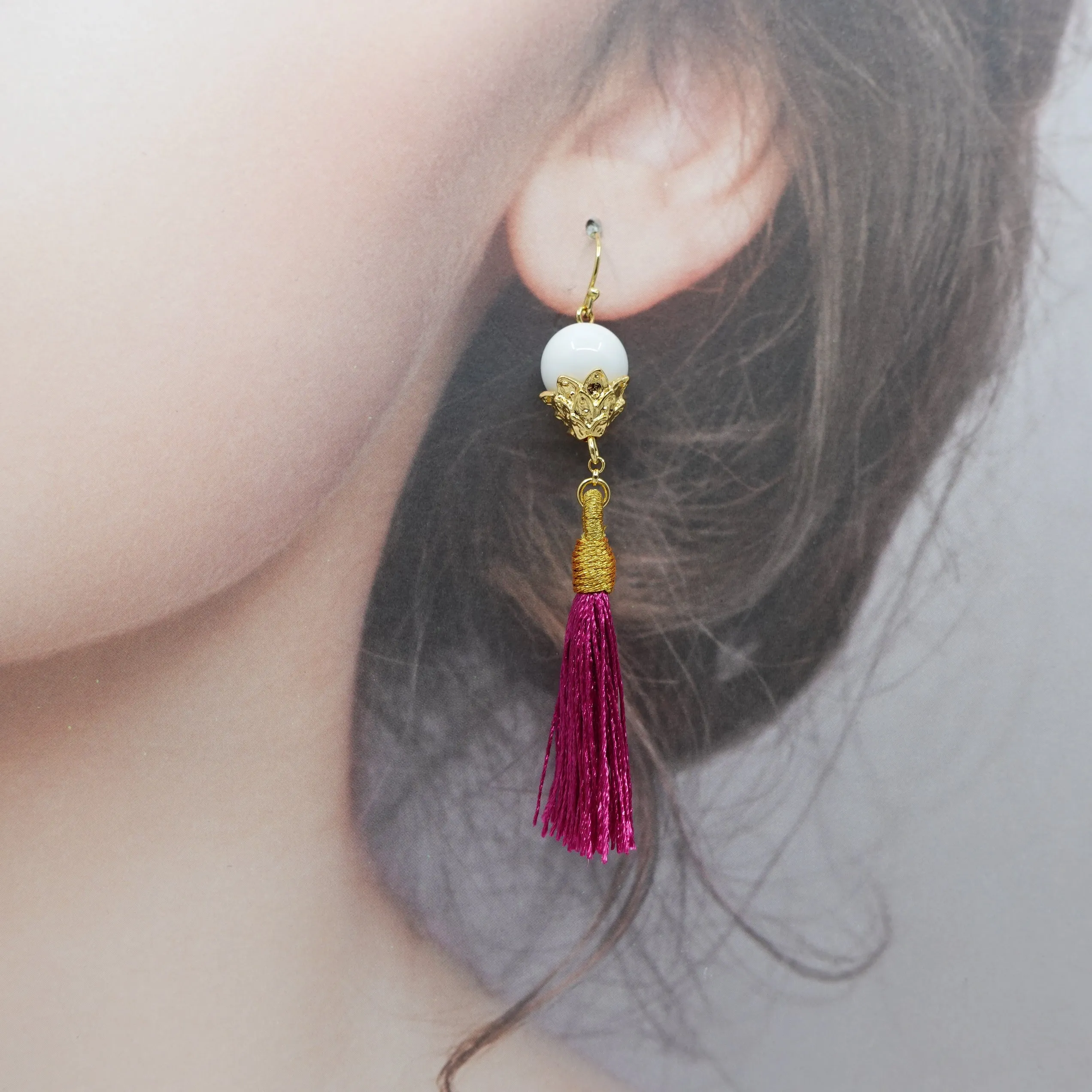 Little Lotus Silk Tassel Earrings - Velvet