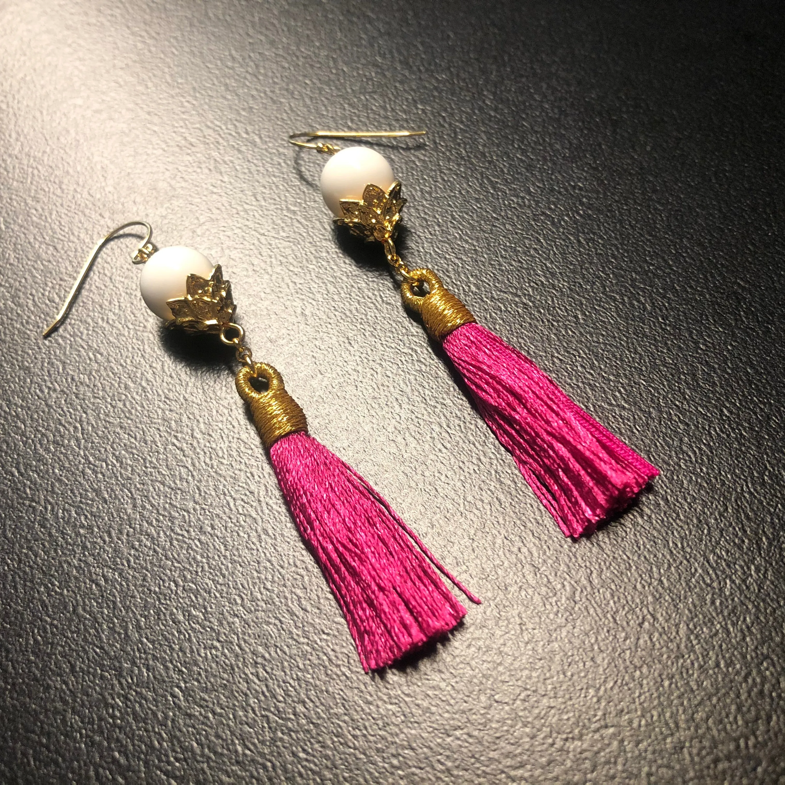 Little Lotus Silk Tassel Earrings - Velvet