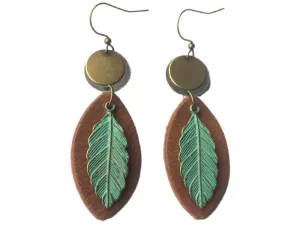 Mixed Metal Leaves Leather Earrings