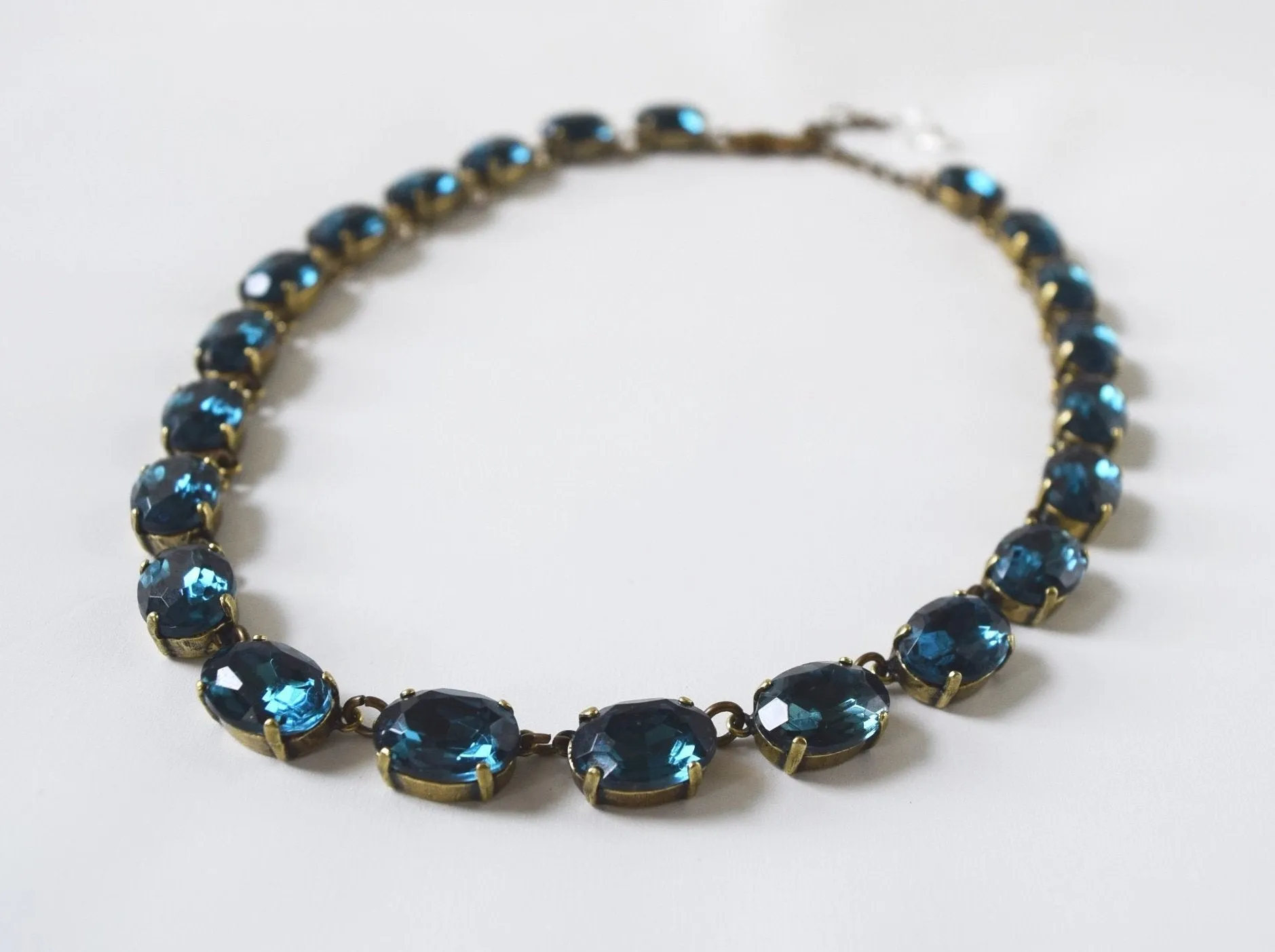 Montana Sapphire Navy Crystal Collet Necklace - Medium Oval