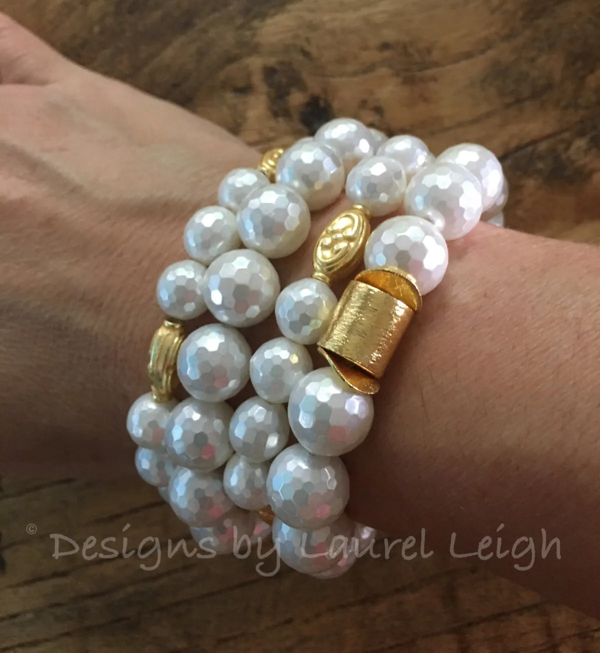 Mother of Pearl and Gold Bead Statement Bracelet