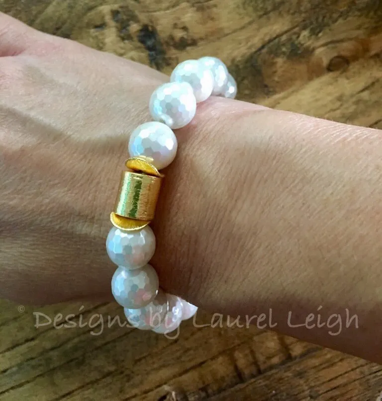 Mother of Pearl and Gold Bead Statement Bracelet