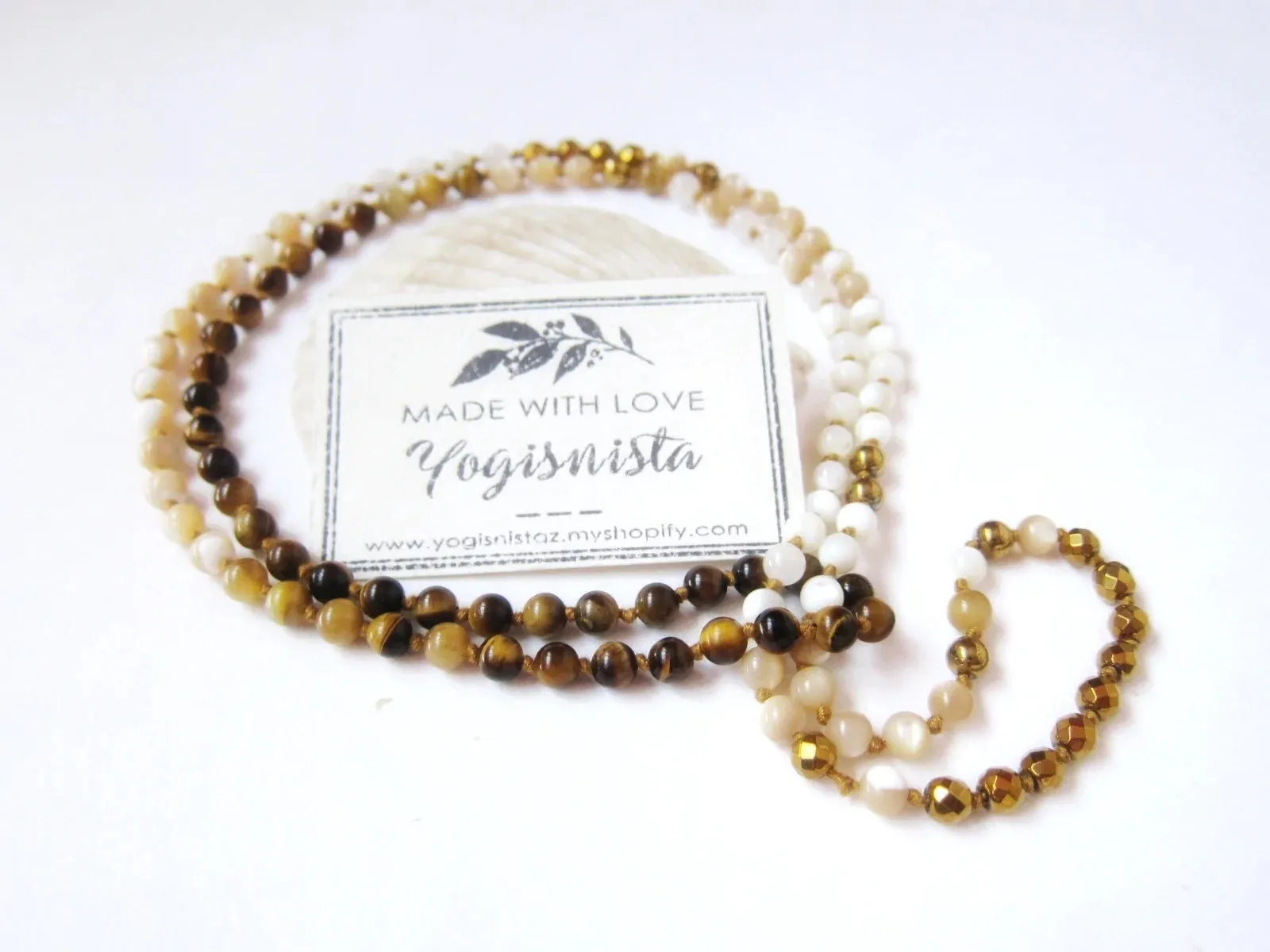 Mother of Pearl, Cats Eye, Tiger Eye, Gold Hematite Boho Necklace