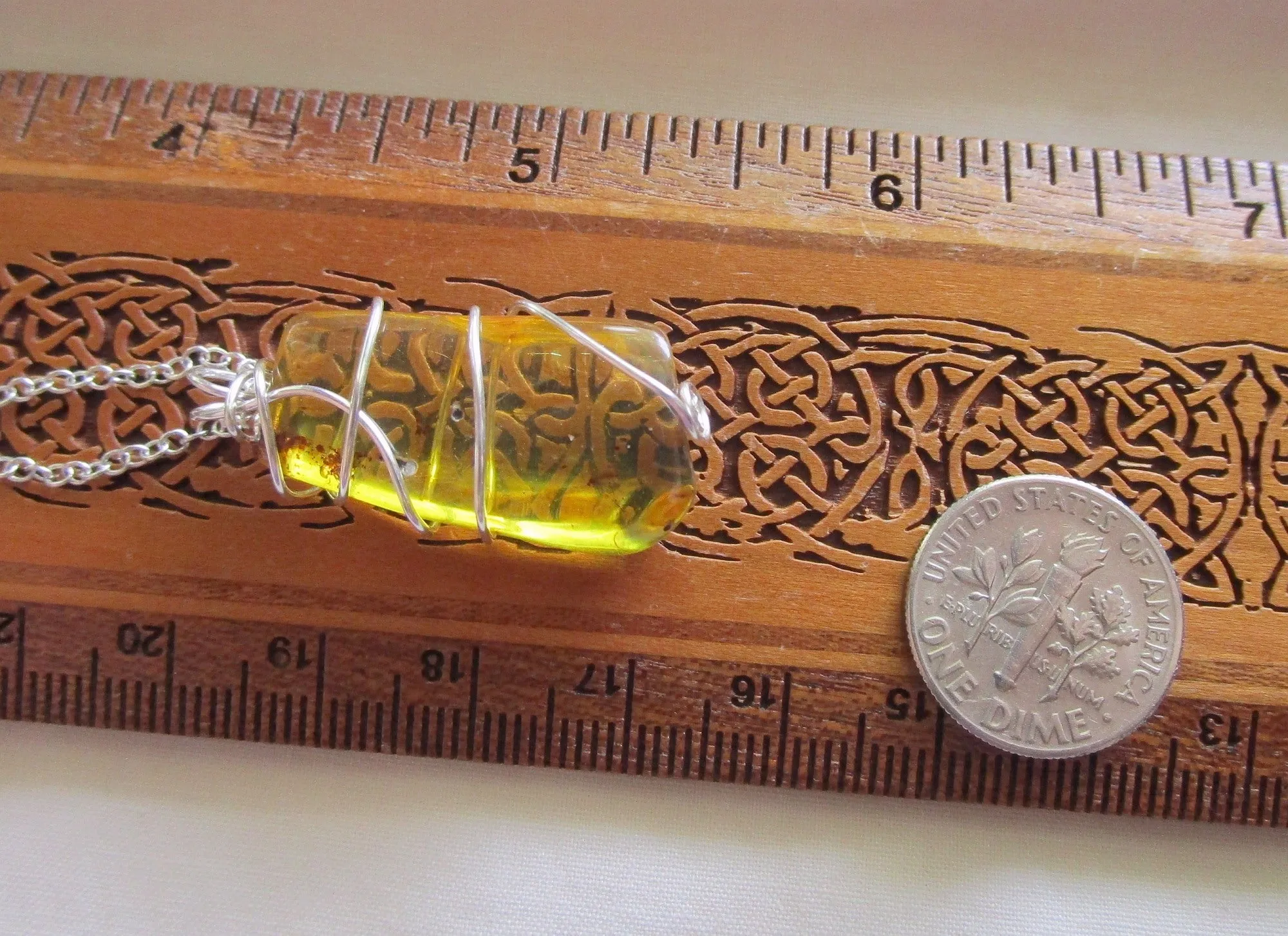 Natural Baltic Gold Amber Wire Wrapped Pendant Necklace