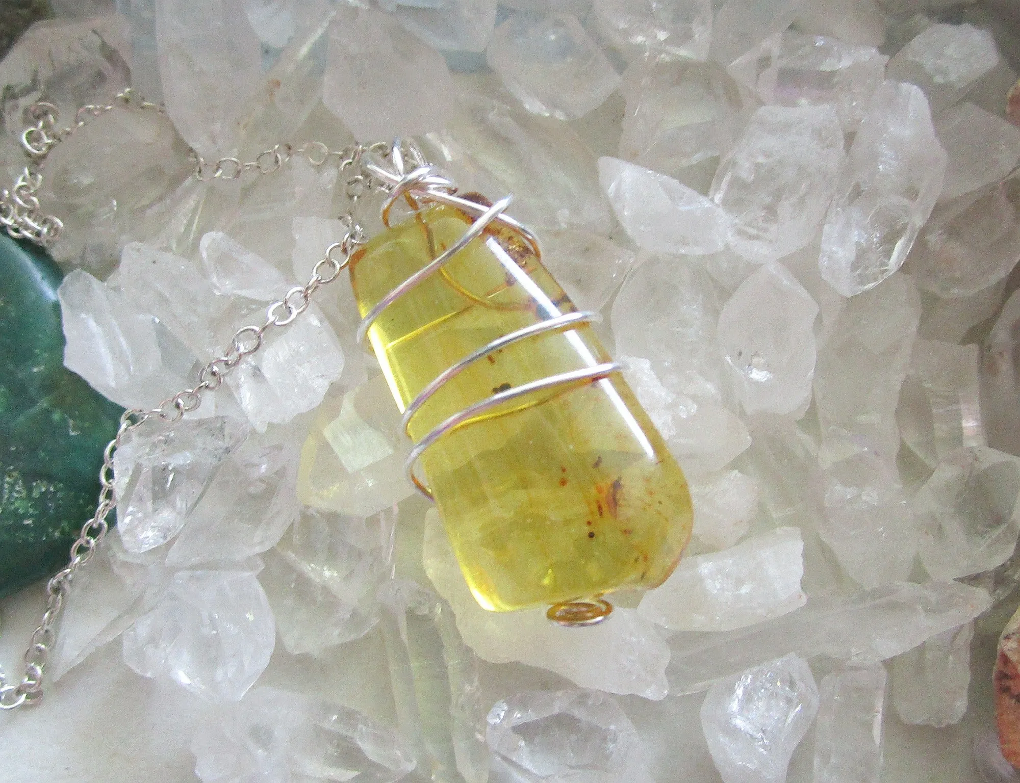 Natural Baltic Gold Amber Wire Wrapped Pendant Necklace