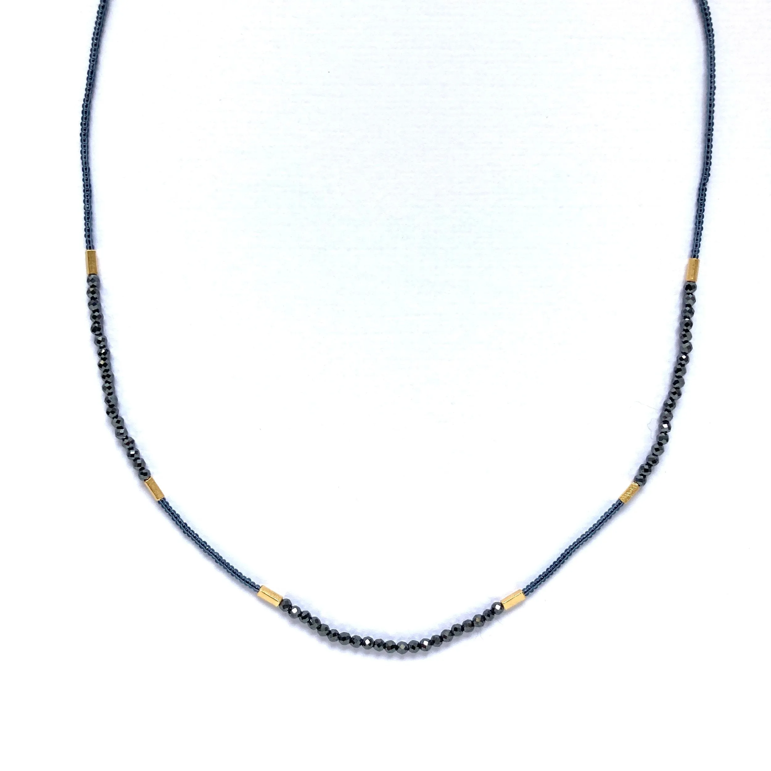 NEW! Gray Seed and Black Spinel with Gold Vermeil Beaded Necklace by Debbie Fisher