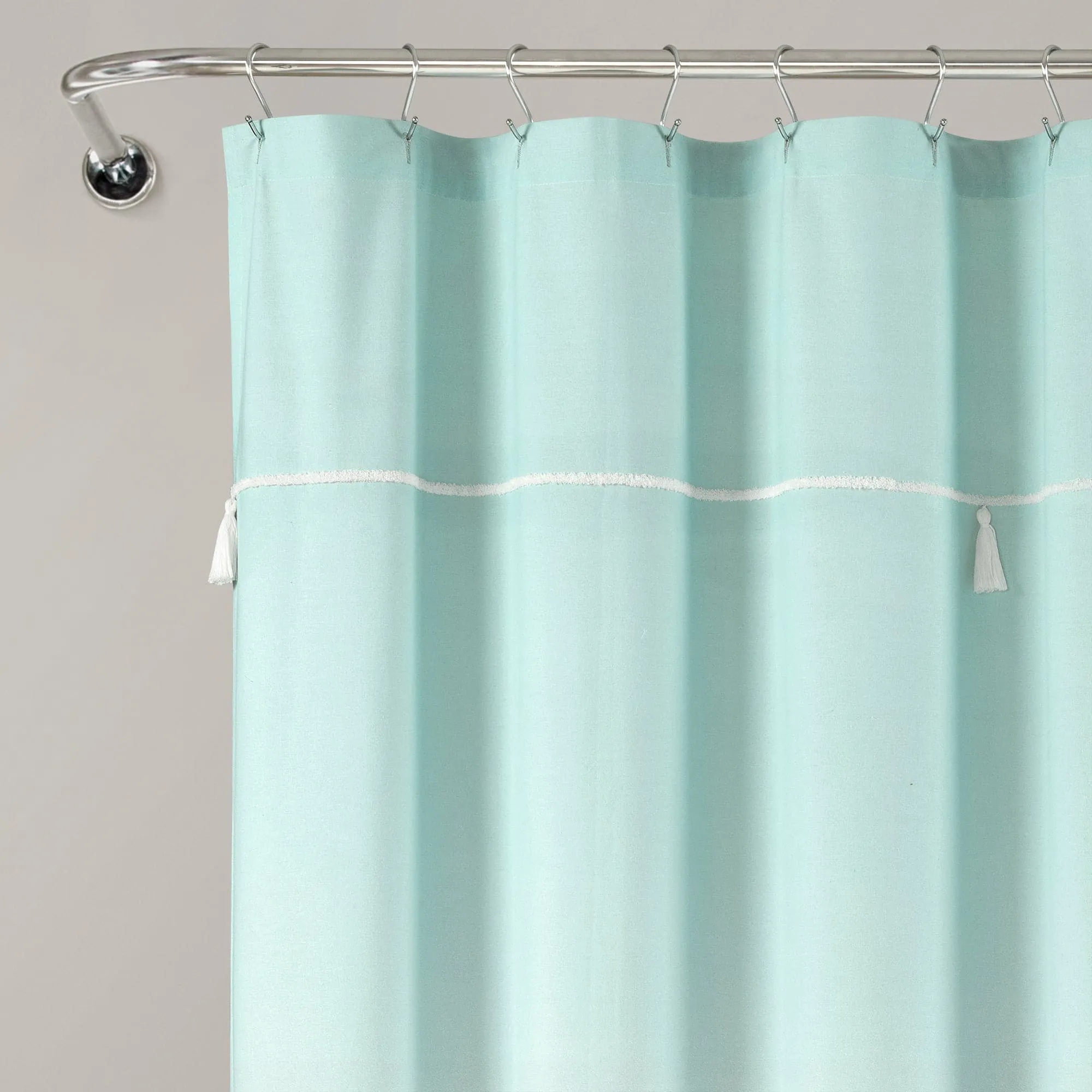 Ombre Embroidery Tassel Cotton Shower Curtain