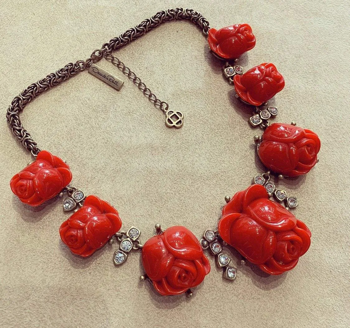 Oscar De La Renta Red Roses Tulips Necklace