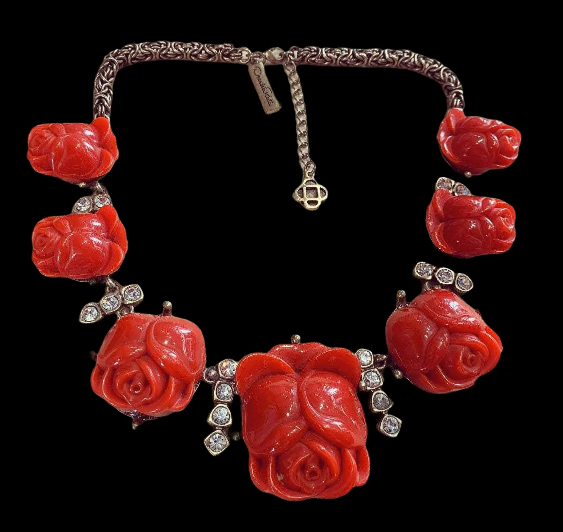 Oscar De La Renta Red Roses Tulips Necklace