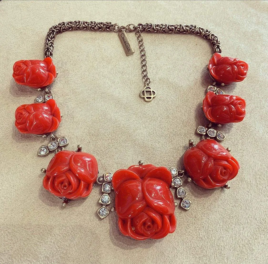 Oscar De La Renta Red Roses Tulips Necklace