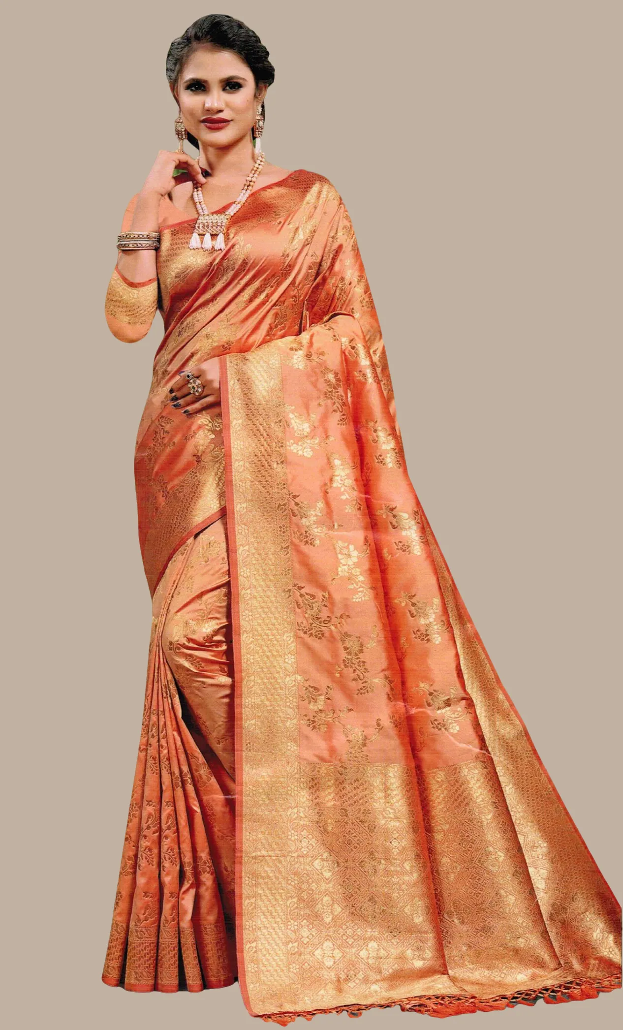 Peach Woven Art Silk Sari