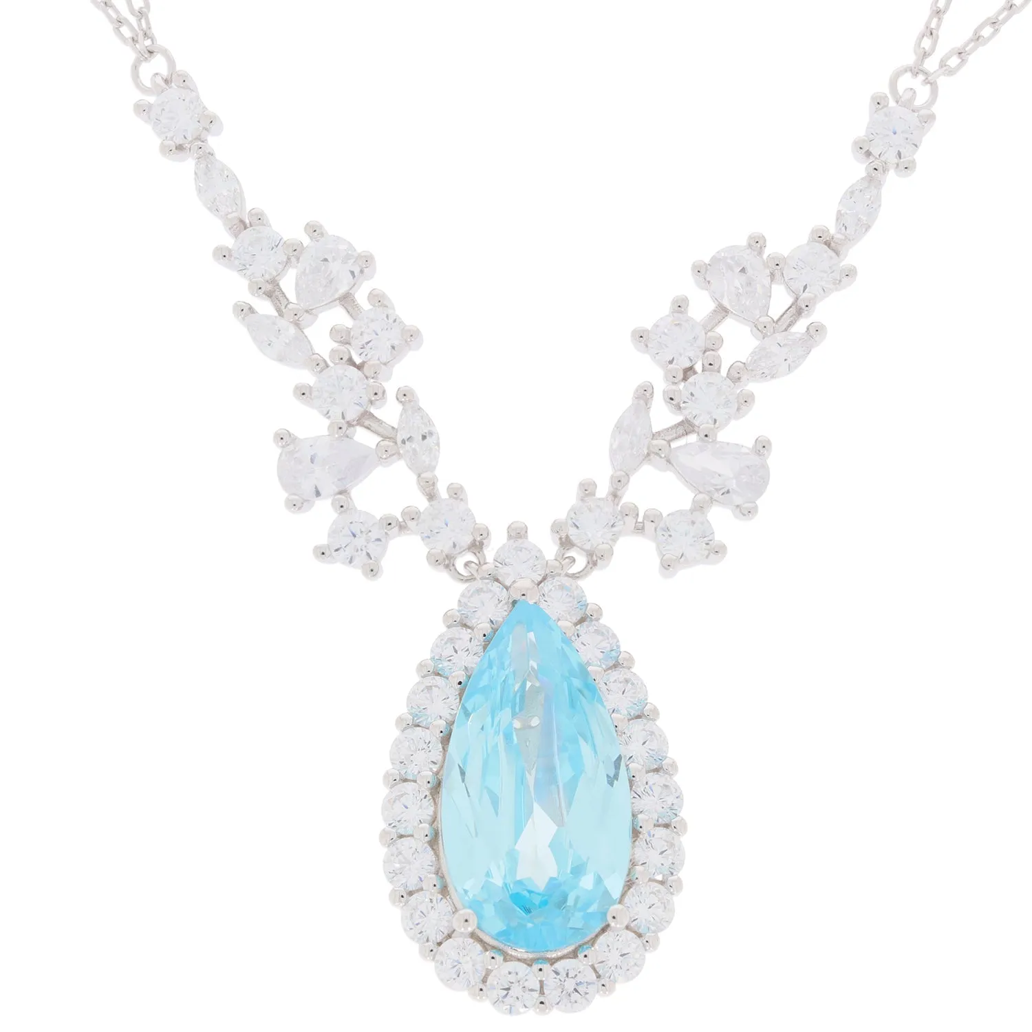 Pear Blue Topaz Sterling Silver Necklace with Accent