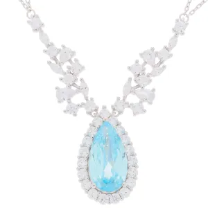 Pear Blue Topaz Sterling Silver Necklace with Accent