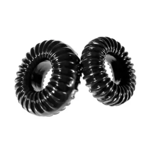 Perfect Fit Silicone Black Ribbed Set of 2 Cock Ring for Him