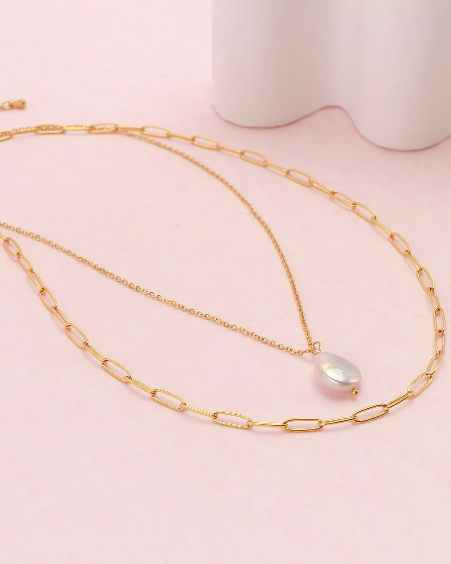 Perrie Pearl Gold Layered Chain Necklace