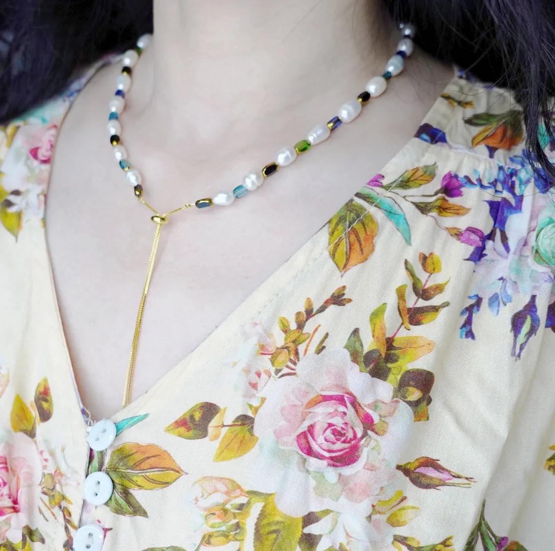 Radiant Glass and Pearl Necklace