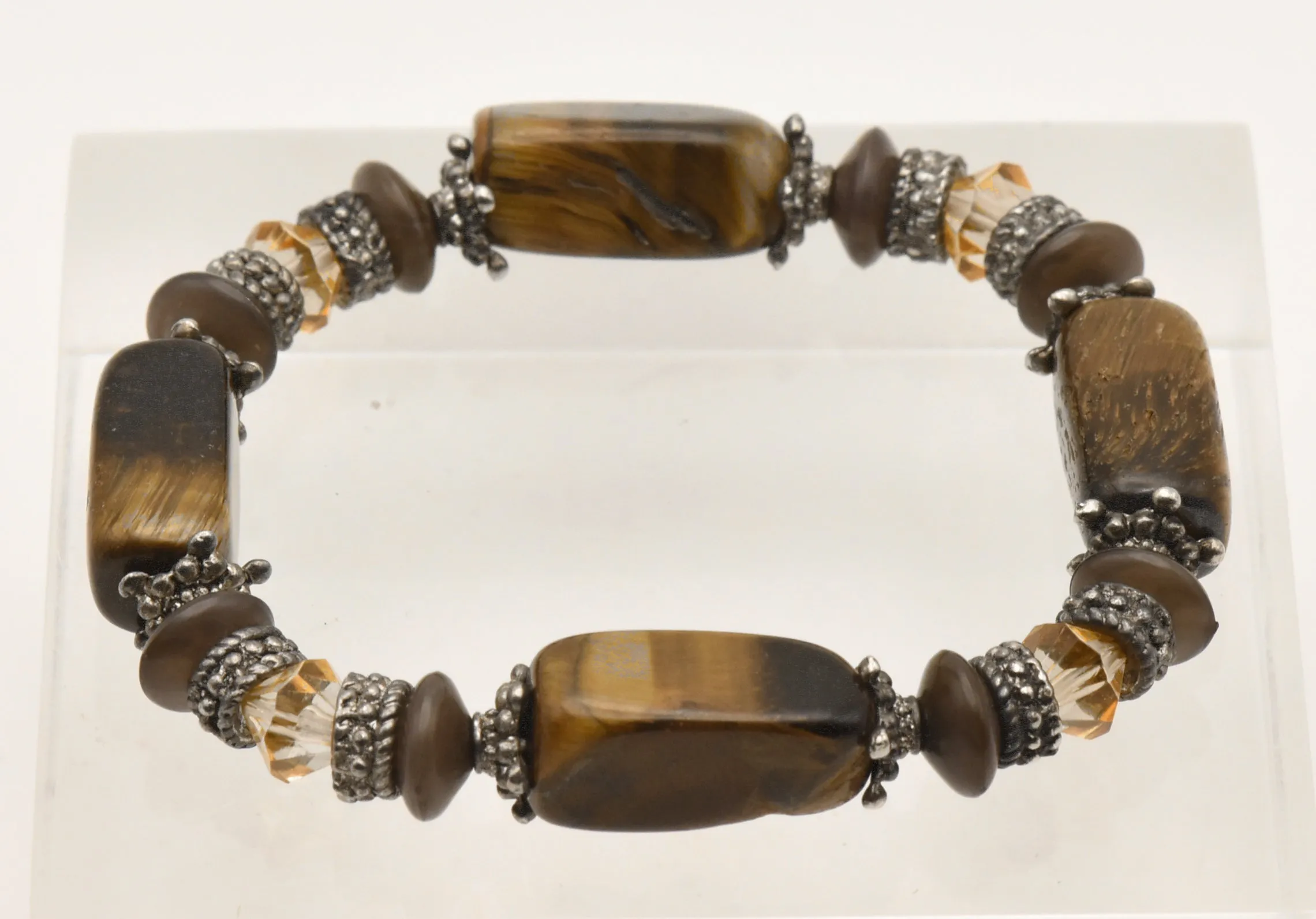 Rectangular Tiger's Eye Bead Elastic Bracelet