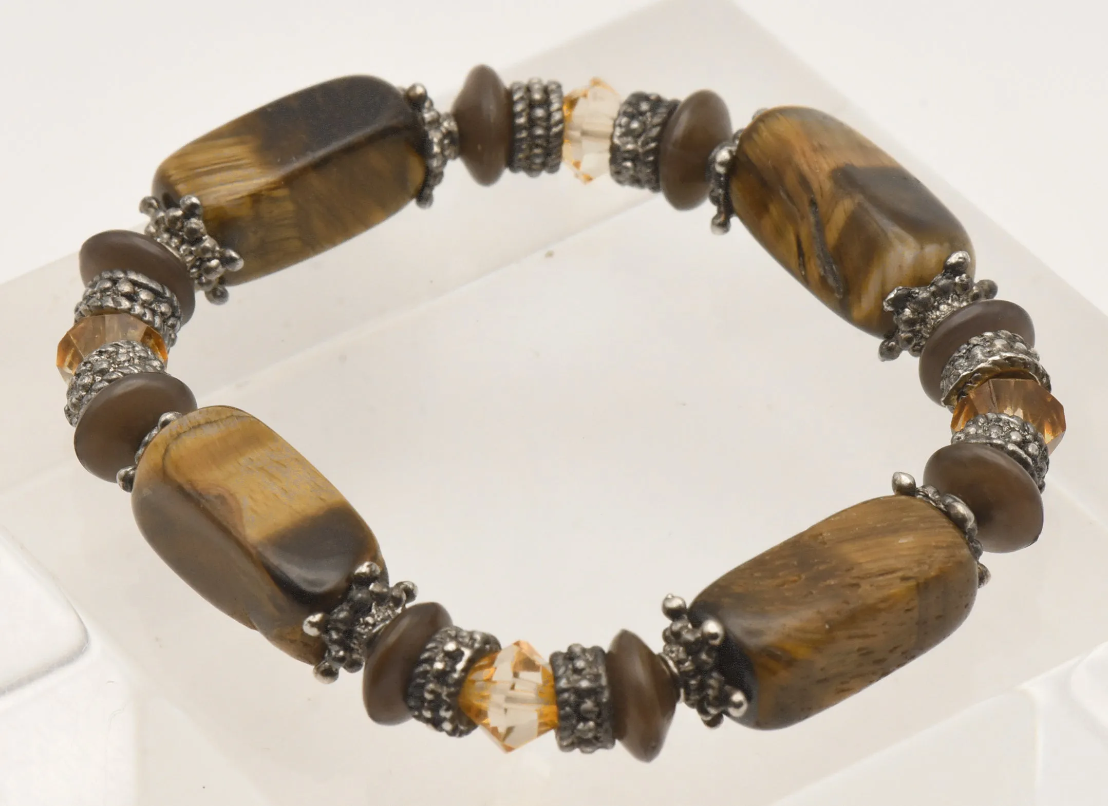 Rectangular Tiger's Eye Bead Elastic Bracelet