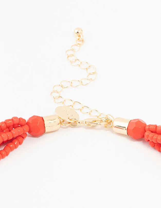 Red Beaded Twisted Layered Necklace