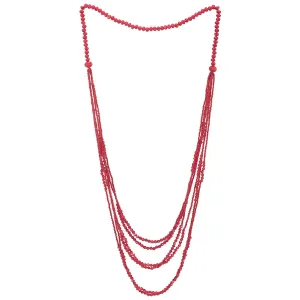 Red Beads Long Statement Necklace Multi-Strand Waterfall Chains with Crystal Beads Charms Pendant