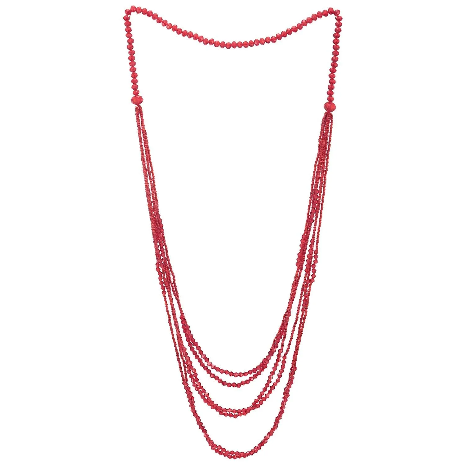 Red Beads Long Statement Necklace Multi-Strand Waterfall Chains with Crystal Beads Charms Pendant