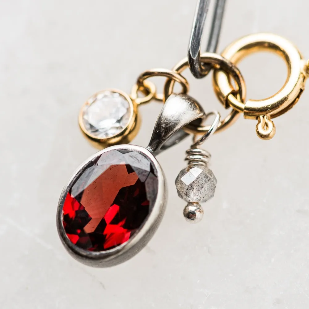 Red Garnet Oval Necklace wit Cubic Zirconia and Labradorite