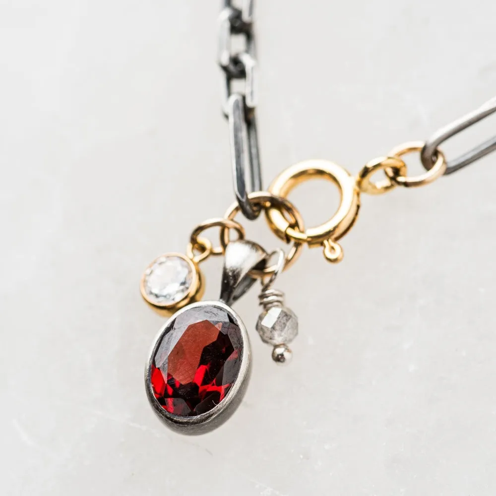 Red Garnet Oval Necklace wit Cubic Zirconia and Labradorite