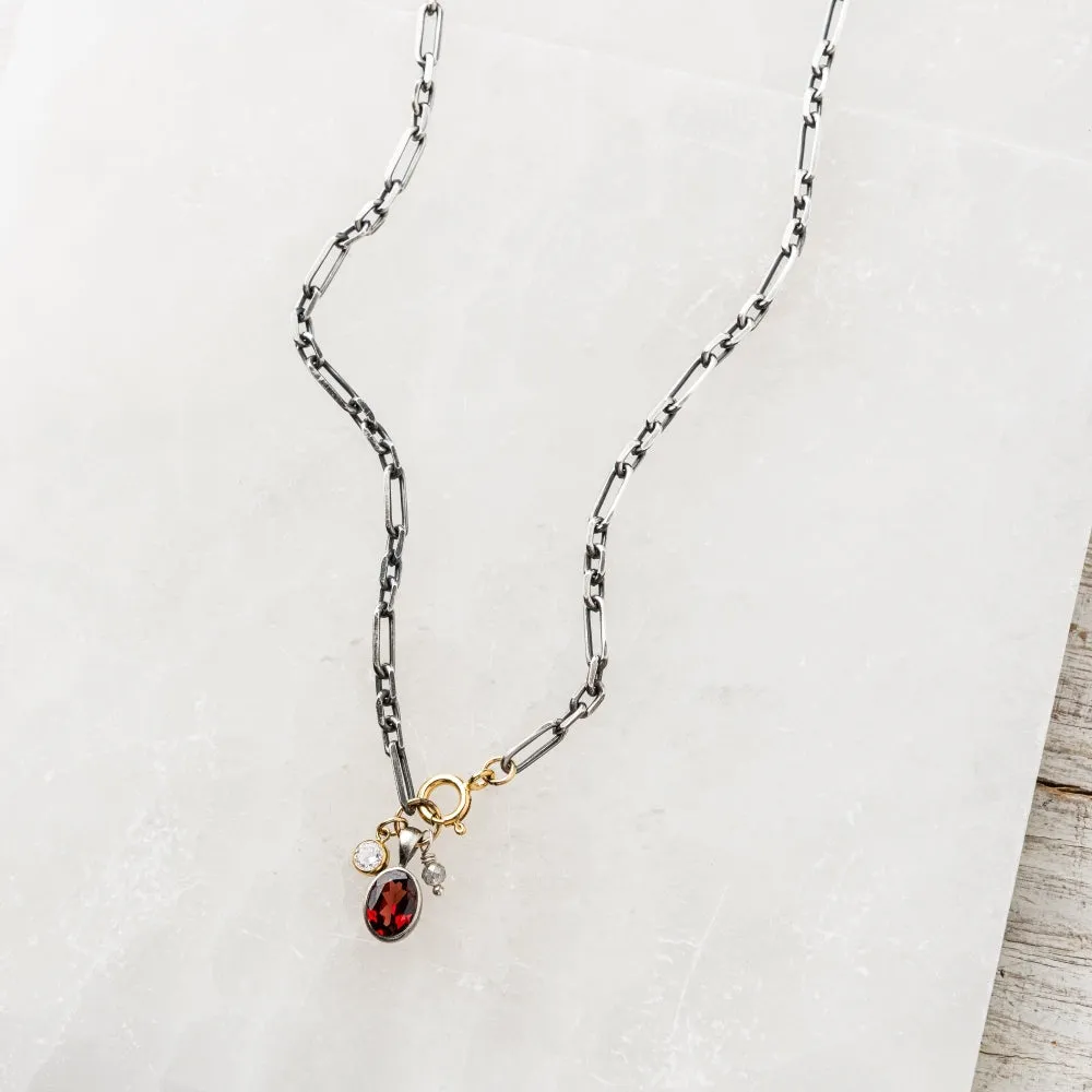 Red Garnet Oval Necklace wit Cubic Zirconia and Labradorite