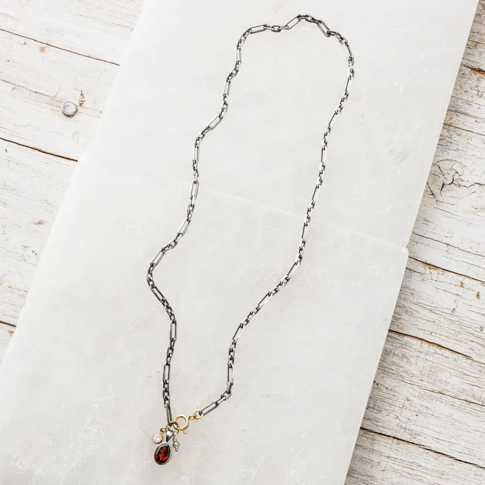 Red Garnet Oval Necklace wit Cubic Zirconia and Labradorite