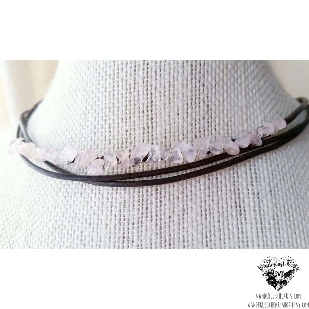 Rose quartz choker necklace